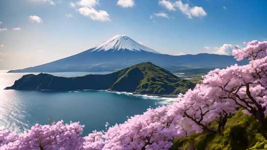 富士山樱花海景风光