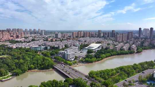 航拍浙江平湖城市风景