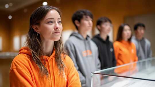 学生们专注参观展览若有所思