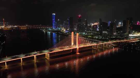 珠海夜景航拍横琴大桥夜晚城市建筑灯光风光