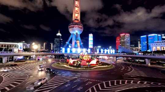 上海陆家嘴环岛夜景延时视频素材模板下载