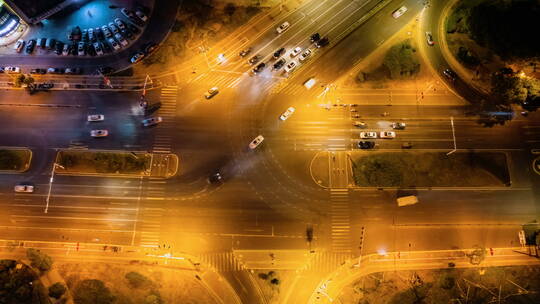 九江荷花垄交通路口夜景顶视图航拍延时