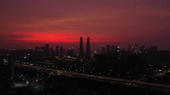 航拍杭州城市上空的日落黄昏视频素材模板下载