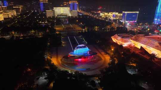 江西上饶市民广场夜景灯光航拍