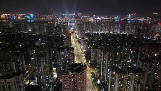 温州市鹿城区夜景大景全景航拍夜晚世贸中心