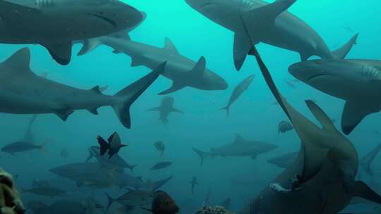 海底鲨鱼群视频素材模板下载