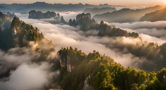 张家界山峰云海山脉日出风景云雾大自然奇峰