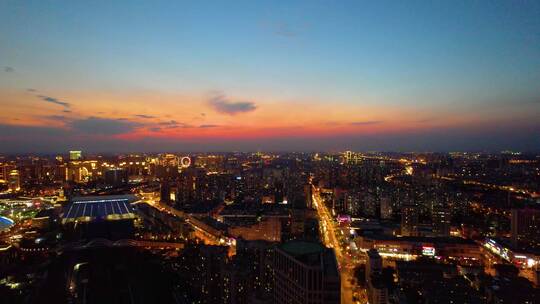 天津城市高楼建筑夜晚航拍