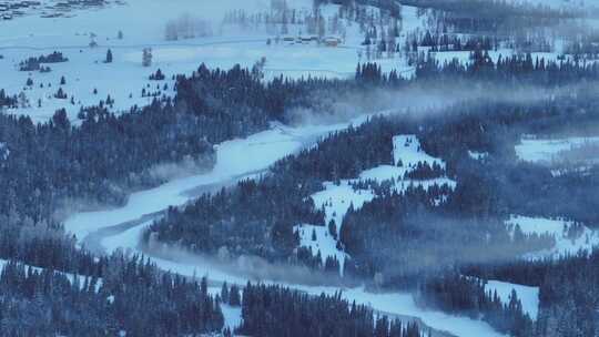 新疆北疆阿勒泰喀纳斯冬季雪景童话世界航拍