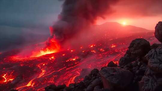 末日活火山爆发喷发岩浆自然灾害ai素材原