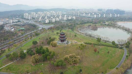 安徽省池州市青阳县芙蓉湖春天航拍