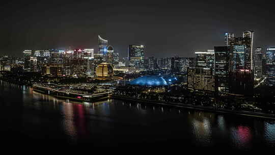 航拍杭州钱江新城夜景延时