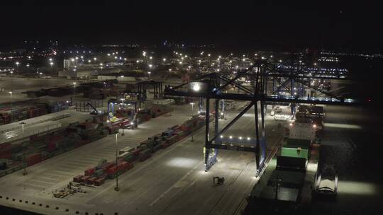 码头，夜景，航拍，货运，集装箱，工业