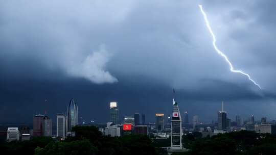 城市上空雷暴延时