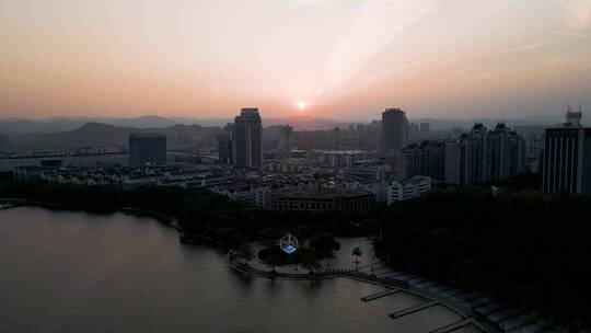 夕阳下绍兴风光航拍