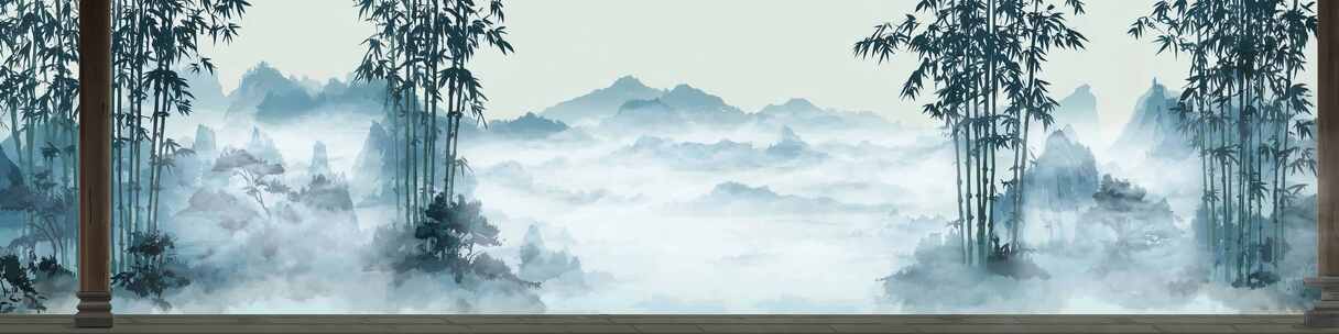 古风山水竹林背景素材