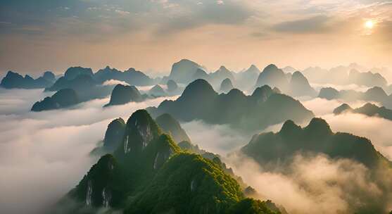 桂林山水合集山峰云海群山云雾缭绕自然风景