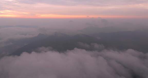 航拍广东茂名信宜石镬坳云海日出壮丽山河