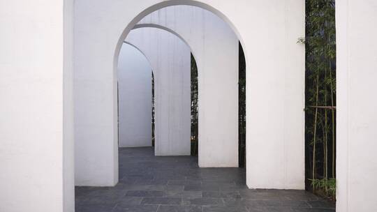 圆拱门走廊白墙现代简洁建筑视频素材模板下载
