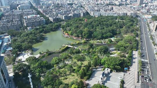 汕尾市城区航拍奎山公园城市景观建筑风光