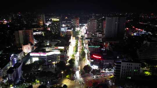 广西玉林夜景玉林人民东路夜景航拍