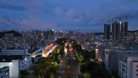 广东深圳城市夜幕降临夜景航拍