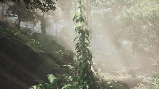 浓密热带雨林中的晨雾