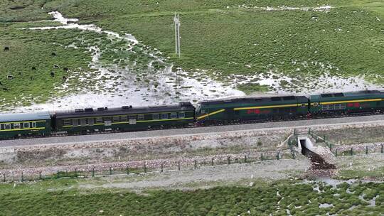 青藏铁路火车行驶在草原