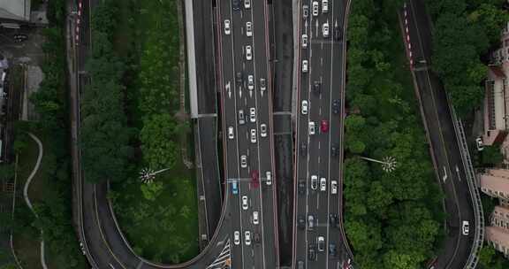 杭州城市交通中河高架环城北路夕阳航拍