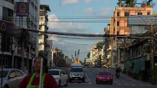 泰国曼谷唐人街街道道路商铺商店汽车车辆视频素材模板下载