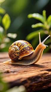 蜗牛在木头上爬行素材