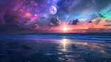 唯美梦幻海边夜晚奇幻月夜童话故事舞台背景高清在线视频素材下载