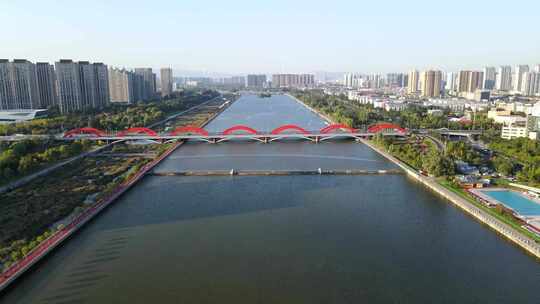 山西省太原市万柏林漪汾桥汾河4K航拍视频素材模板下载