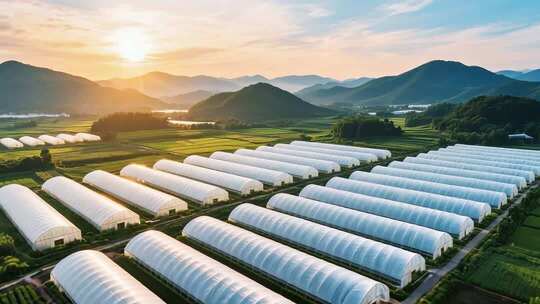 田园蔬菜大棚航拍全景