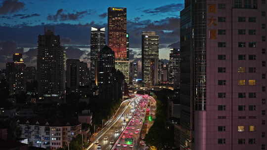 4K上海静安区楼群CBD夜景航拍
