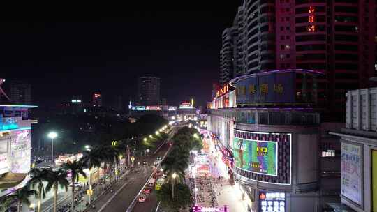 广西北海城市夜景灯光交通航拍