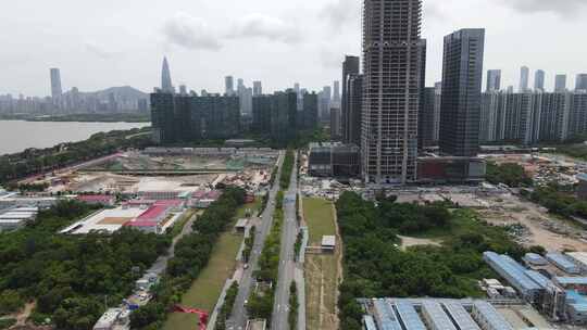 深圳滨海大道超级总部基地建筑工地航拍视频素材模板下载