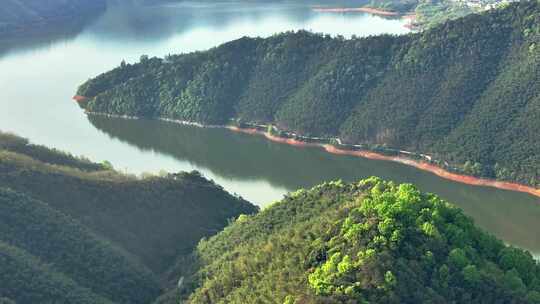 航拍山区水库城市水源地山区水库