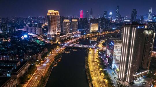 天津海河城市车流夜景延时