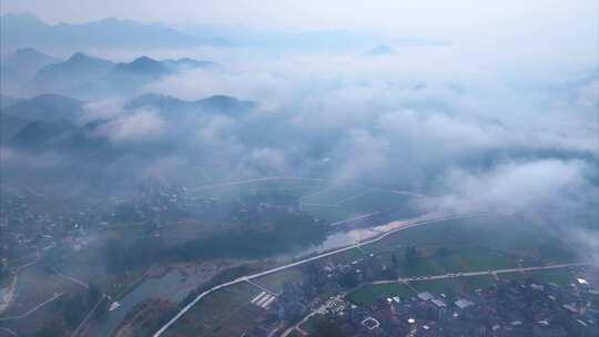 浙江衢州开化山区农村云海风景风光航拍延时