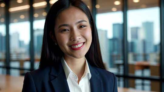 办公室内女商人微笑特写