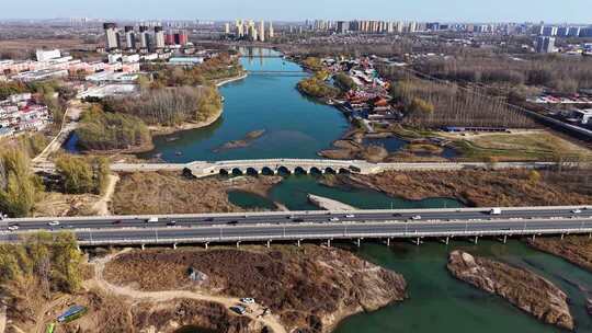 航拍国内第一石拱桥涿州永济桥