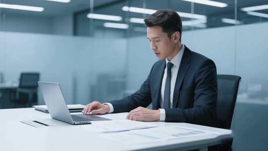 商务人士办公室使用笔记本电脑