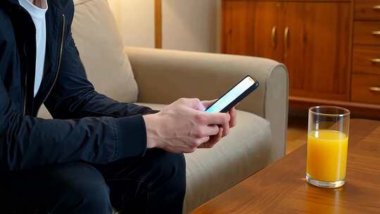 男人居家坐着玩手机