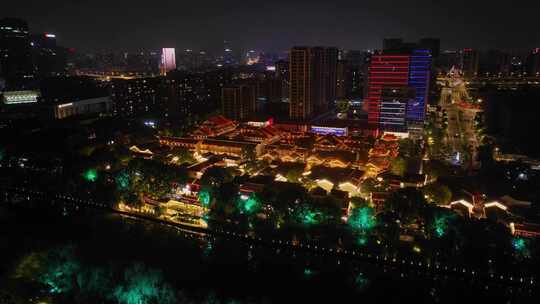 杭州拱墅区大兜路历史街区香积寺夜景航拍