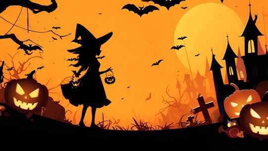 万圣节主题海报女巫蝙蝠南瓜灯插画活动背景
