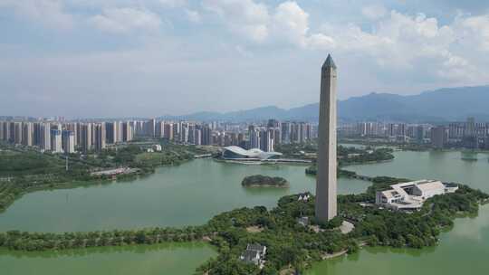 带高塔的水边城市景观九江胜利碑九江博物馆