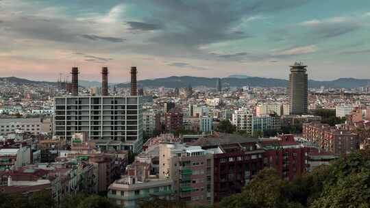 巴塞罗那，天空线，超延时，城市