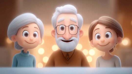 温馨卡通家庭人物角色微笑特写