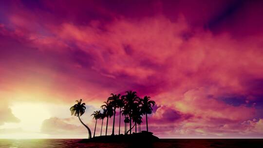 日落时海滩上的红云
